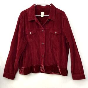 J. JILL Corduroy Jacket Women's Red Velvet Trim Button Down Coat Sz XL Tall